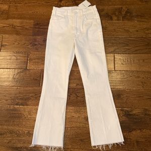 Mother NWT Hustler High Waist 26 Stretch Fray Hem Ankle Bootcut Jeans White
